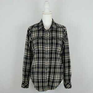 Kavu Women's XS Black & White Plaid Cotton Flannel Long Sleeve Button Up Shirt